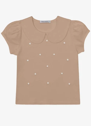 Trick Nick - Blusa Verão Menina Curta com Pérolas Marrom - TRICK NICK