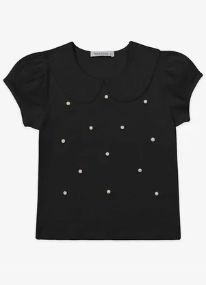 Trick Nick - Blusa Verão Menina Curta com Pérolas Preto - TRICK NICK