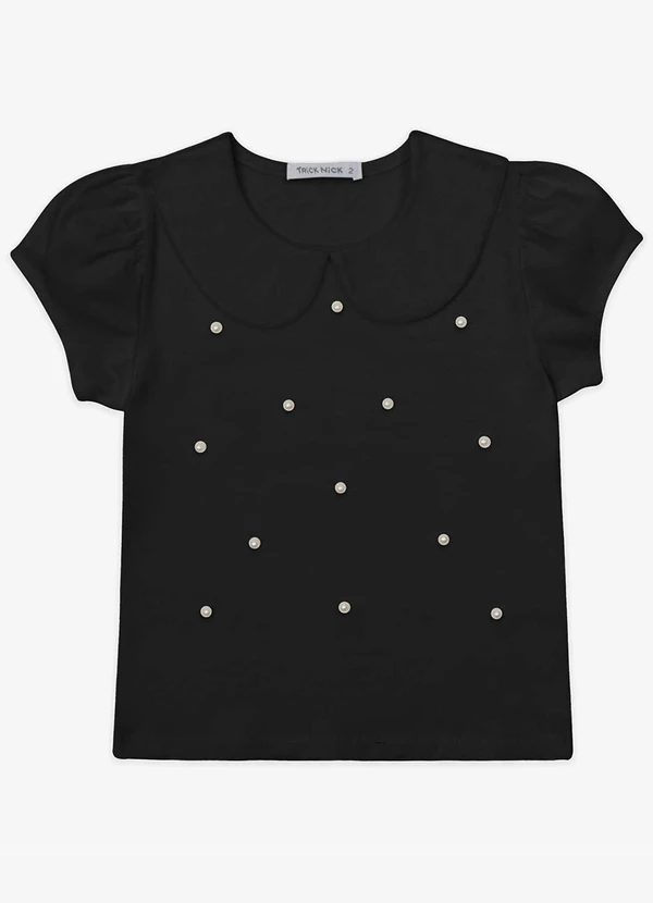 Trick Nick - Blusa Verão Menina Curta com Pérolas Preto