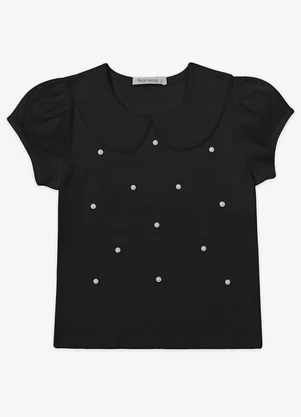 Trick Nick - Blusa Verão Menina Curta com Pérolas Preto - TRICK NICK