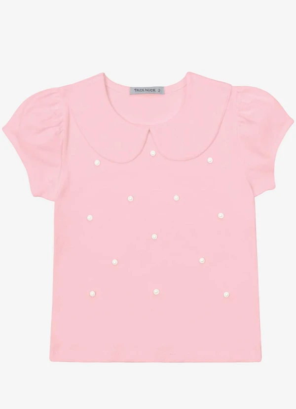Trick Nick - Blusa Verão Menina Curta com Pérolas Rosa