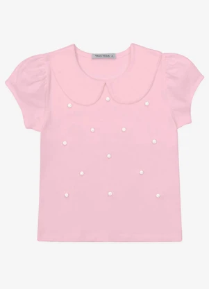 Trick Nick - Blusa Verão Menina Curta com Pérolas Rosa - TRICK NICK