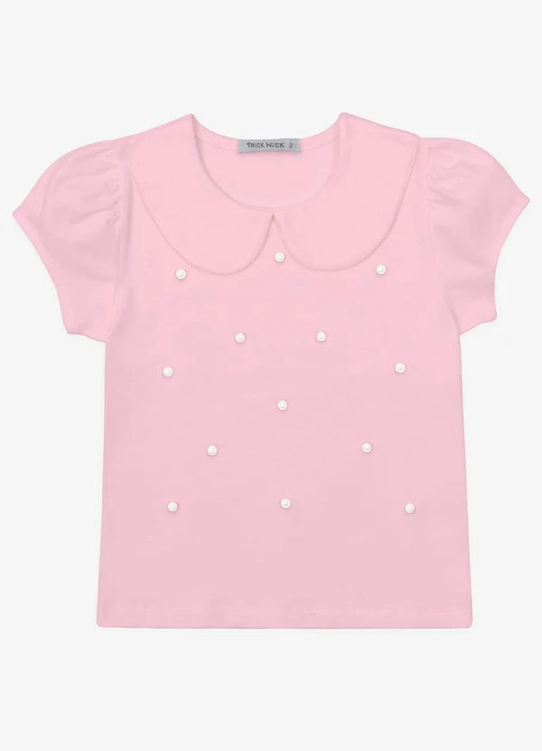 Trick Nick - Blusa Verão Menina Curta com Pérolas Rosa
