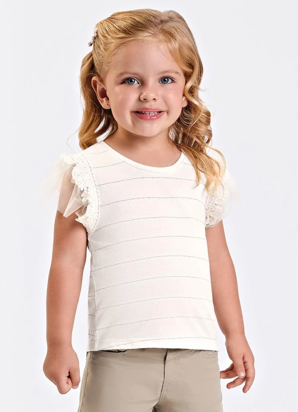 Trick Nick - Blusa Verão Menina Curta Listrada Bege