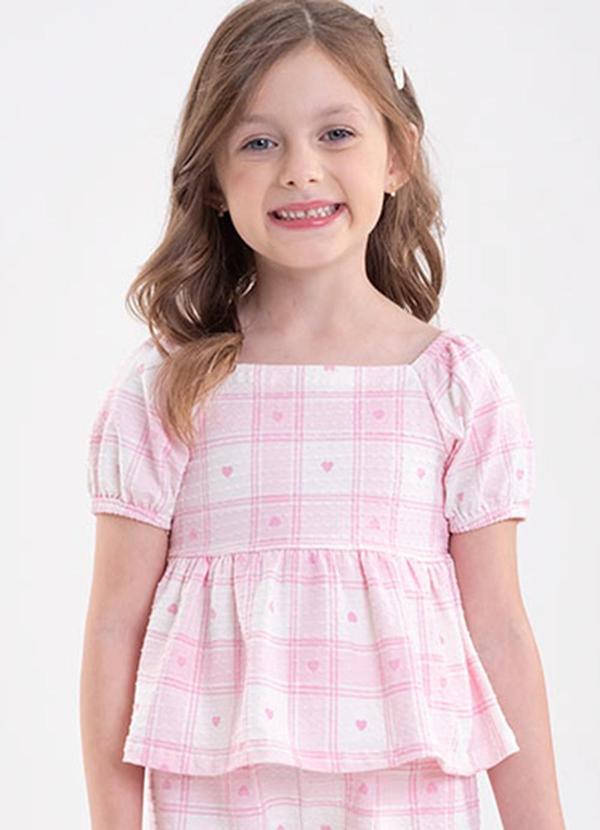 Lollix - Blusa Xadrez  de Corações Rosa
