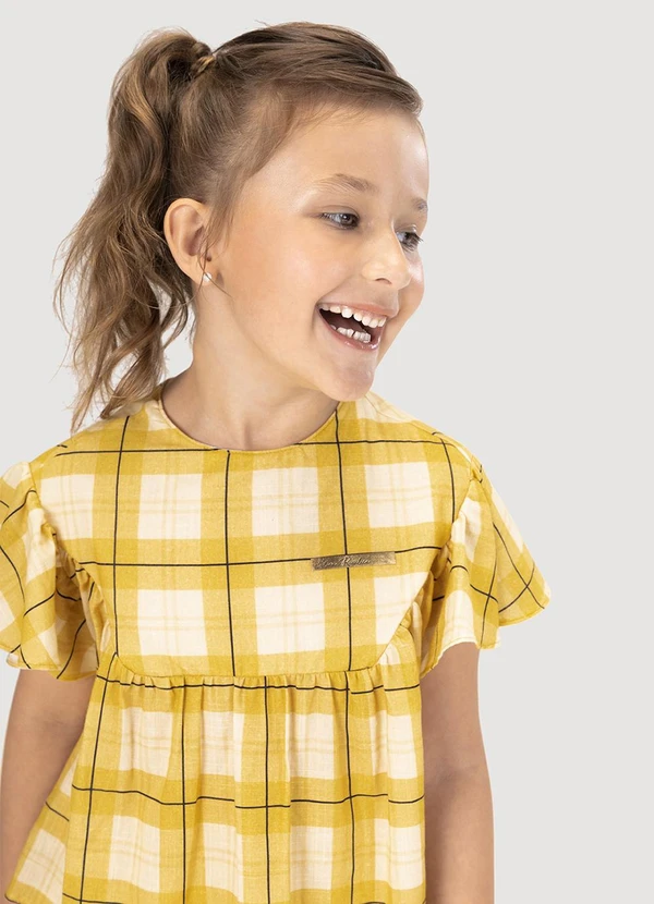 Lilica Ripilica - Blusa Xadrez Manga Curta Infantil Amarelo 2