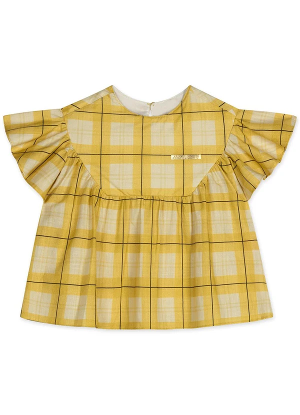 Lilica Ripilica - Blusa Xadrez Manga Curta Infantil Amarelo 3