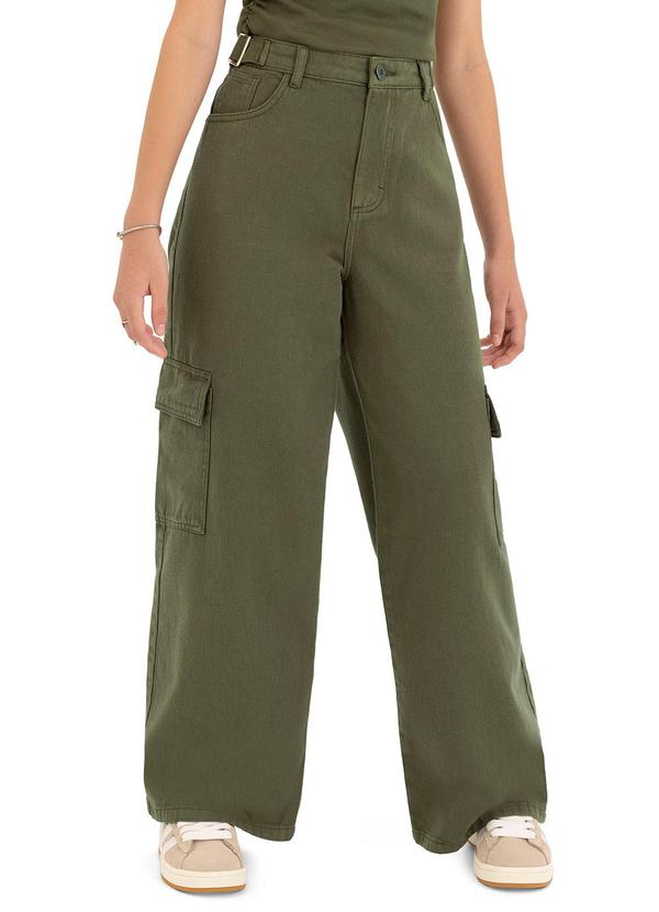 Malwee Kids - Calça Relaxed Fit Cintura Baixa Sarja Teen Verde