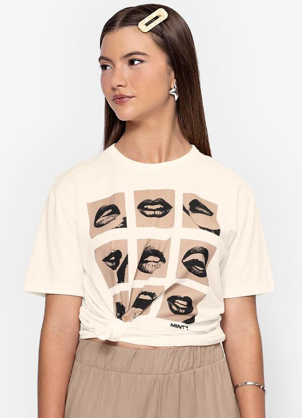 Minty - Camiseta Feminina Meia Malha Bege