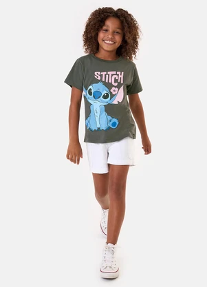Malwee Kids - Camiseta Feminina Stitch® Cinza Chumbo - MALWEE KIDS