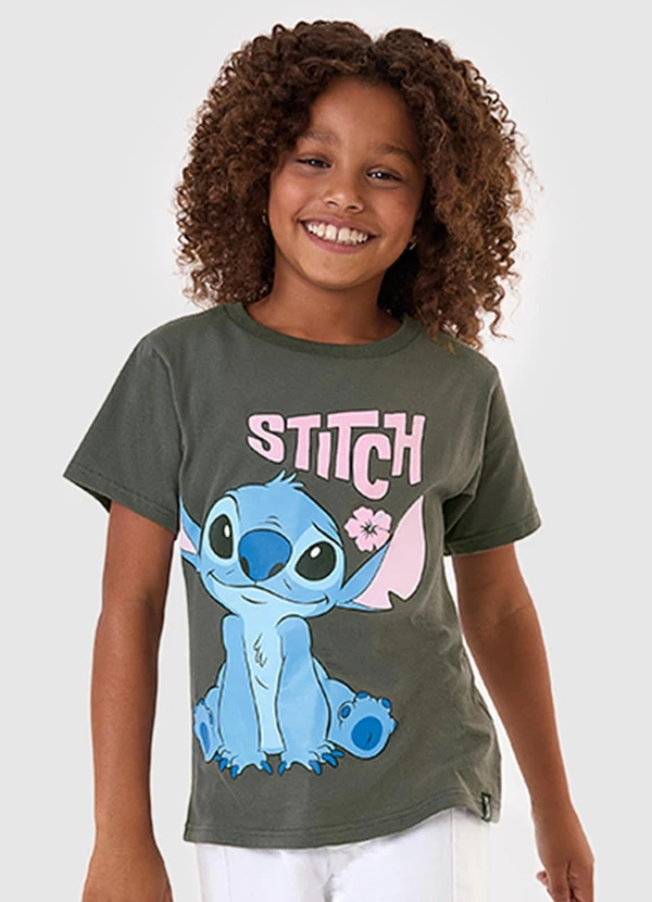 Malwee Kids - Camiseta Feminina Stitch® Cinza Chumbo