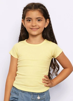 Torra - Camiseta Infantil Canelada Manga Curta Amarela - TORRA