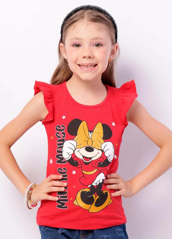 Torra - Camiseta Infantil Minnie Babado Vermelha