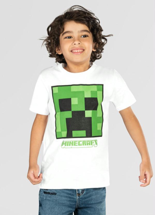 Brandili - Camiseta Infantil Unissex Minecraft Branco