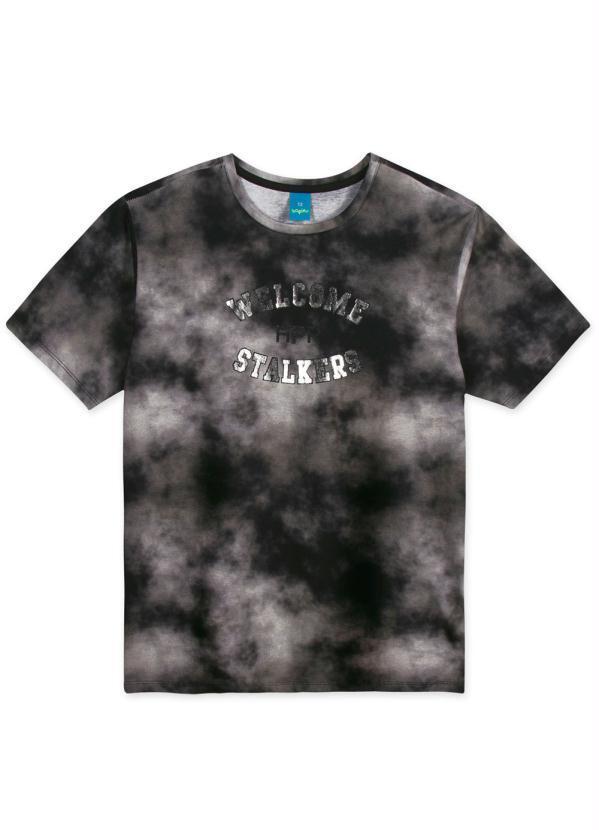 Hapier - Camiseta Tie-Dye Manga Curta Malha Menina Preto