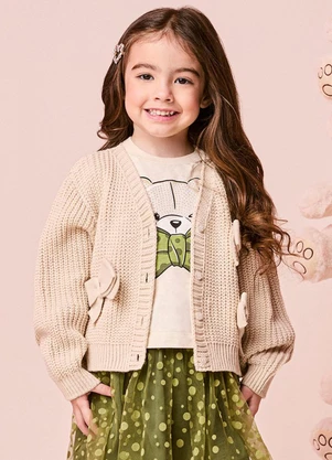 Momi - Casaco Infantil Menina de Tricot com Lacinhos - MOMI