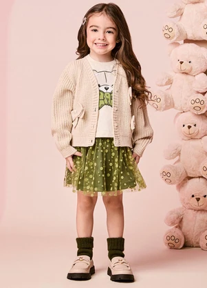 Momi - Casaco Infantil Menina de Tricot com Lacinhos - MOMI