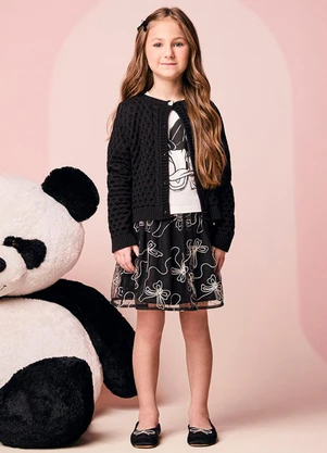 Momi - Casaco Infantil Menina Preto de Tricot - MOMI