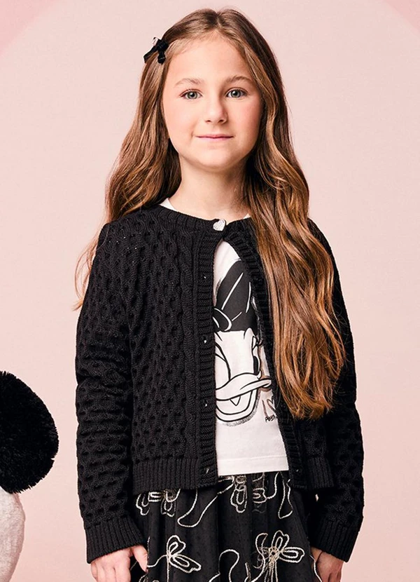 Momi - Casaco Infantil Menina Preto de Tricot