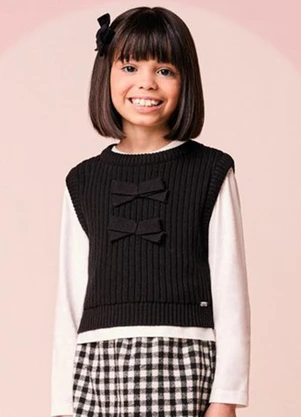 Momi - Colete Menina Infantil de Tricot com Laços - MOMI