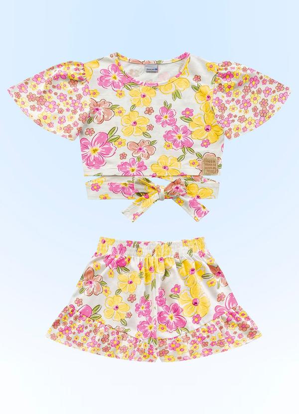 Fakini Kids - Conjunto Blusa Cropped/Short Amarelo