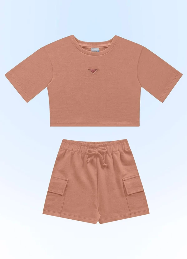 Fakini Kids - Conjunto Blusa Cropped/Short Bege