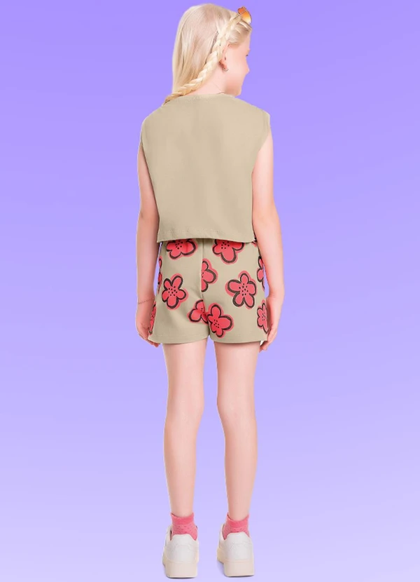 Fakini Kids - Conjunto Blusa Cropped/Short Bege 2