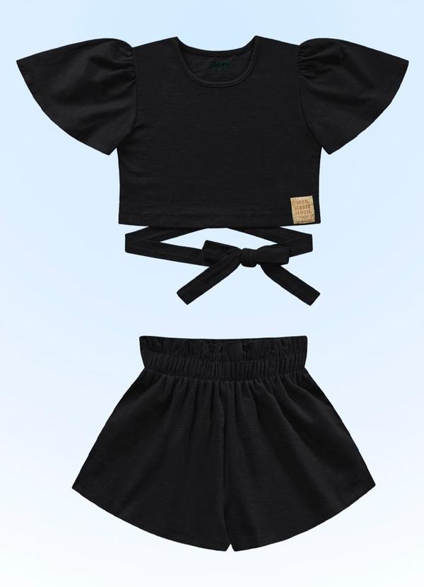 Fakini Kids - Conjunto Blusa Cropped/Short Preto