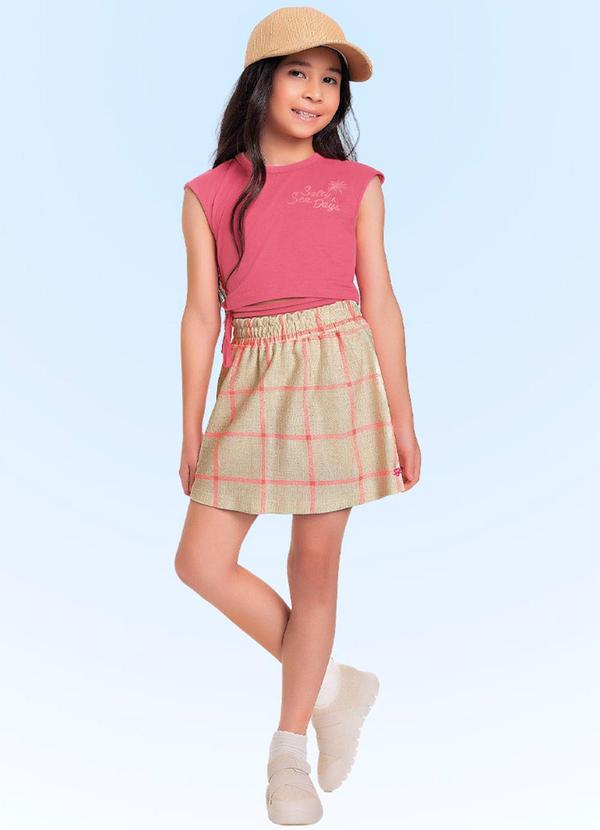 Fakini Kids - Conjunto Blusa Cropped/Short-Saia Rosa