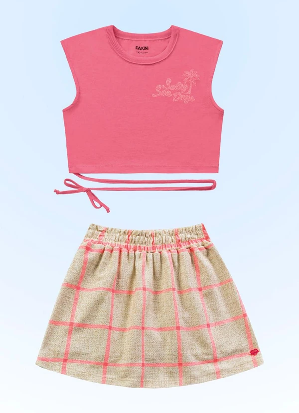 Fakini Kids - Conjunto Blusa Cropped/Short-Saia Rosa 3