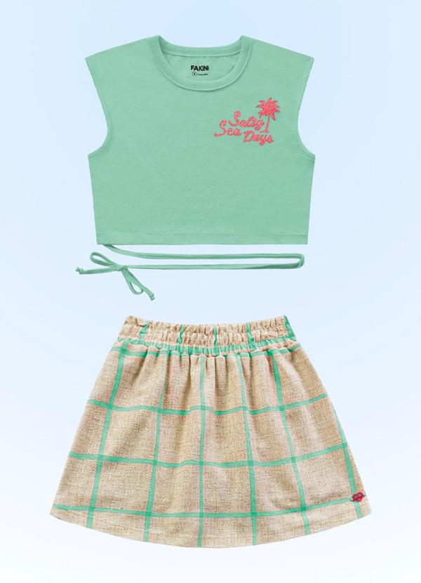 Fakini Kids - Conjunto Blusa Cropped e Short-Saia Verde