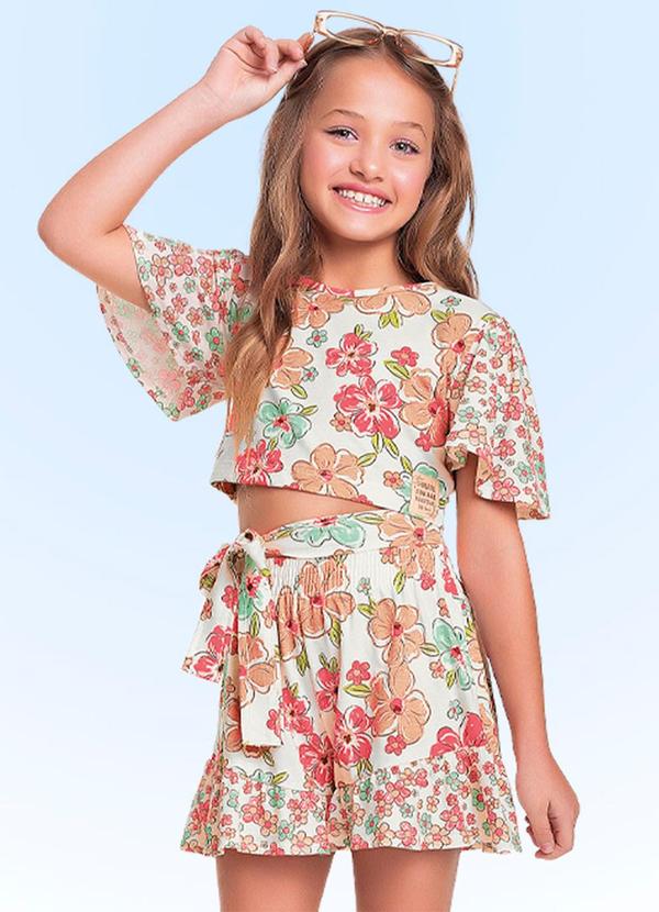 Fakini Kids - Conjunto Blusa Cropped/Short Verde