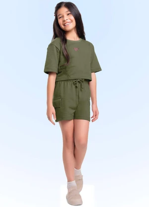 Fakini Kids - Conjunto Blusa Cropped/Short Verde - FAKINI KIDS