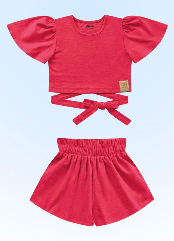 Fakini Kids - Conjunto Blusa Cropped/Short Vermelho