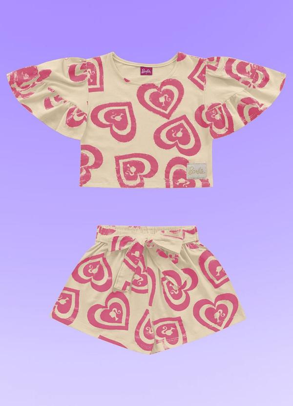 Fakini Kids - Conjunto Blusa/Short Barbie Bege