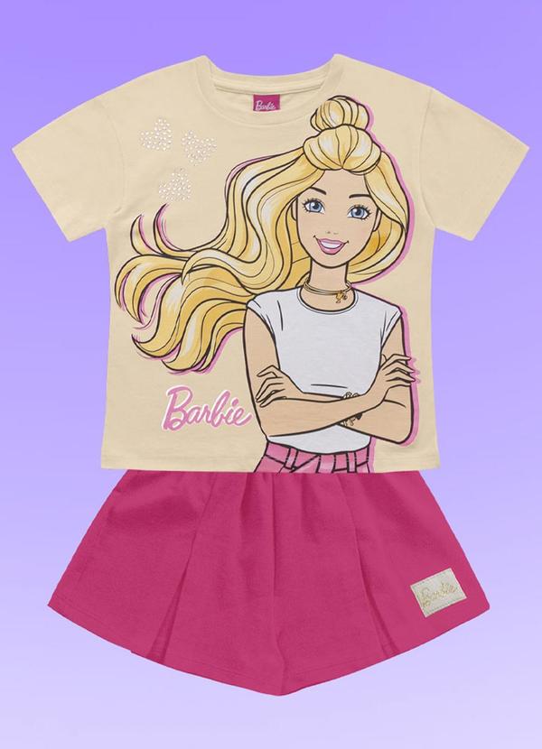 Fakini Kids - Conjunto Blusa/Short Barbie Bege