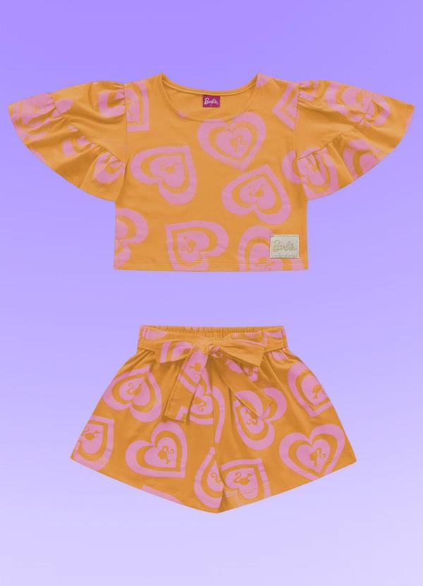 Fakini Kids - Conjunto Blusa/Short Barbie Laranja