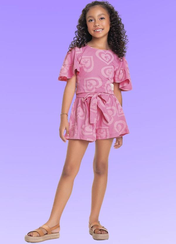 Fakini Kids - Conjunto Blusa/Short Barbie Rosa