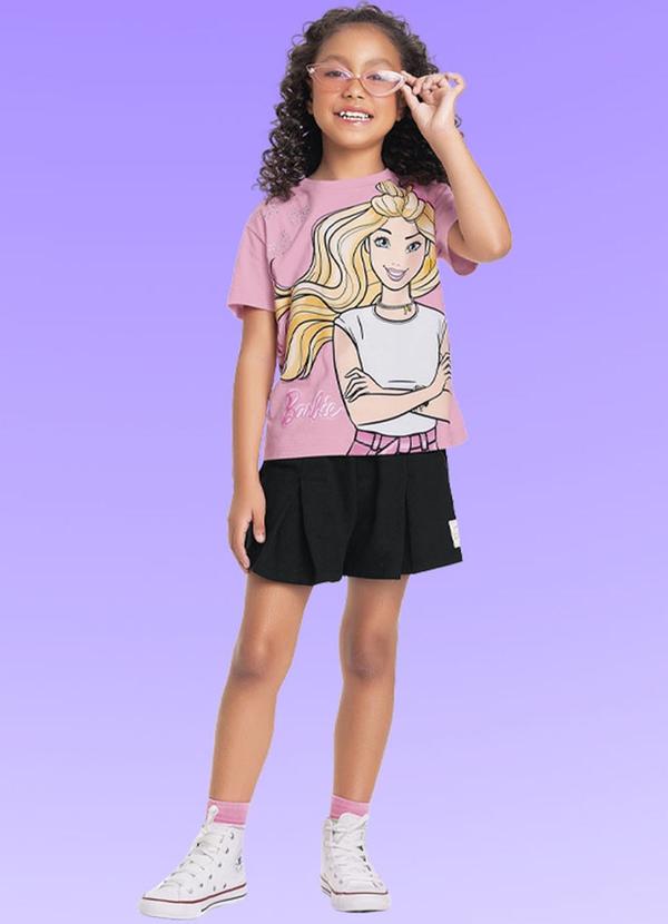 Fakini Kids - Conjunto Blusa/Short Barbie Rosa