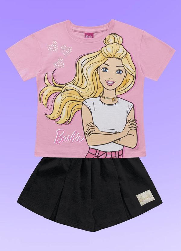 Fakini Kids - Conjunto Blusa/Short Barbie Rosa 3