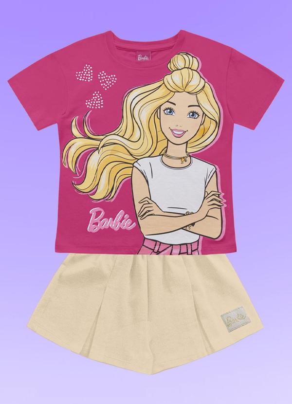 Fakini Kids - Conjunto Blusa/Short Barbie Rosa