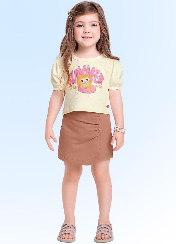 Fakini Kids - Conjunto Blusa/Short Saia Bege