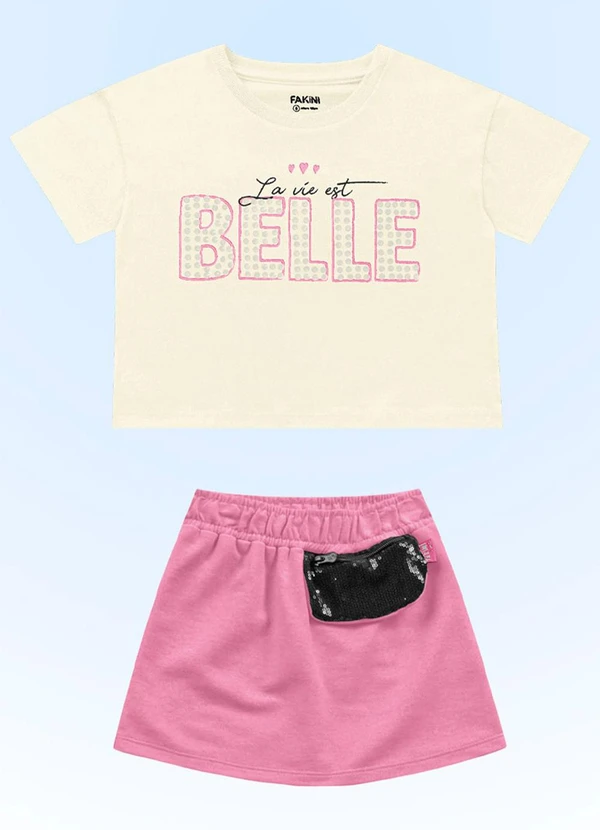 Fakini Kids - Conjunto Blusa/Short Saia Bege