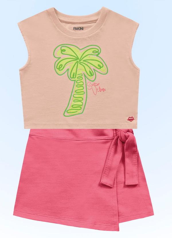 Fakini Kids - Conjunto Blusa/Short Saia Bege