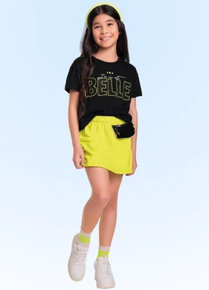 Fakini Kids - Conjunto Blusa/Short Saia Preto - FAKINI KIDS