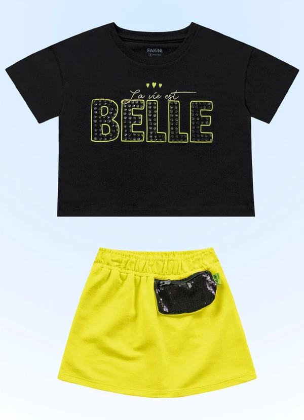 Fakini Kids - Conjunto Blusa/Short Saia Preto 3