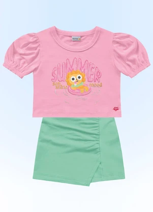 Fakini Kids - Conjunto Blusa/Short Saia Rosa - FAKINI KIDS