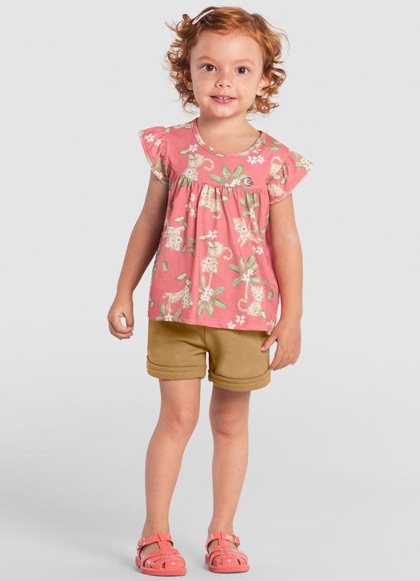 Brandili - Conjunto Infantil Menina Blusa de Oncinha Rosa