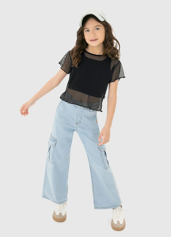 Malwee Kids - Conjunto Preto Blusa & Top Tule Menina