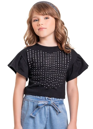 Quimby - Cropped Infantil em Cotton Preto - QUIMBY